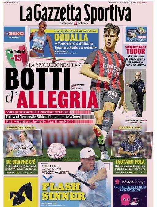 La Gazzetta dello Sport titola sul 3-2 al Girona: "De Bruyne c'è"