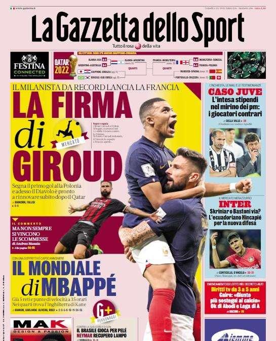 PRIMA PAGINA - Gazzetta sul caso Juve: “L’intesa stipendi nel mirino dei pm: i giocatori contrari”