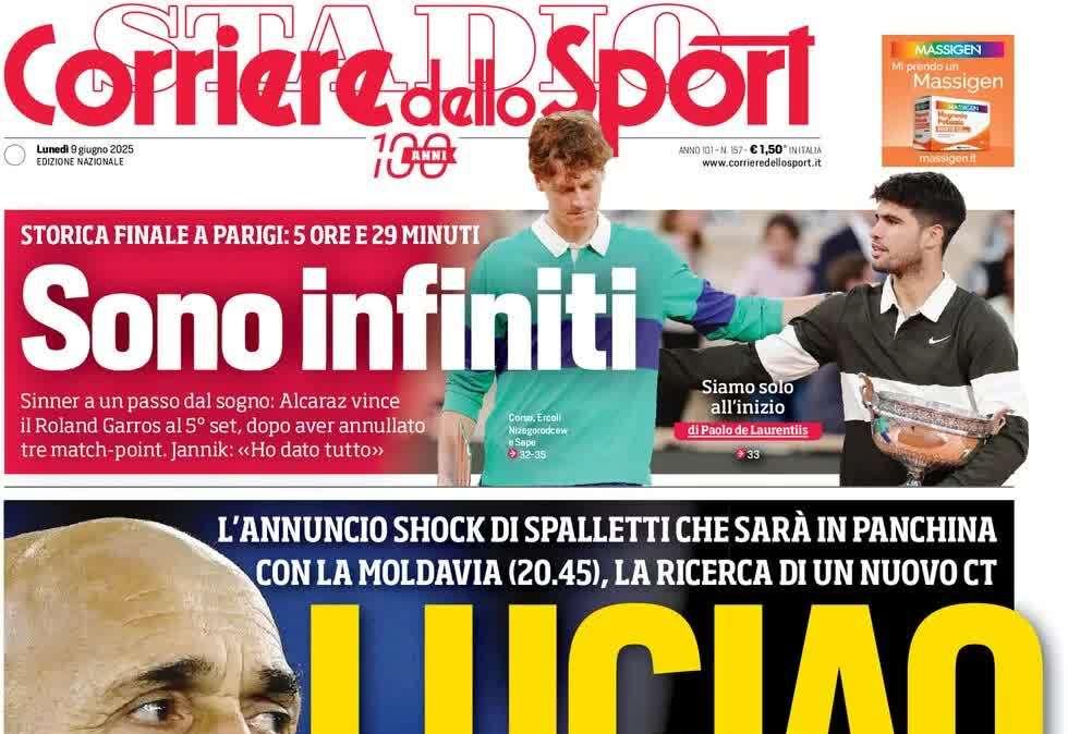 Addio Spalletti, Corriere dello Sport: "Luciao"