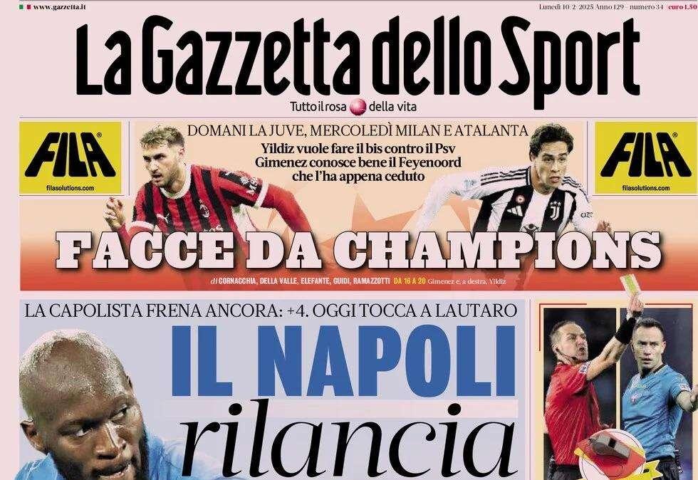 La Gazzetta dello Sport: "Il Napoli rilancia l'Inter. La capolista frena ancora"