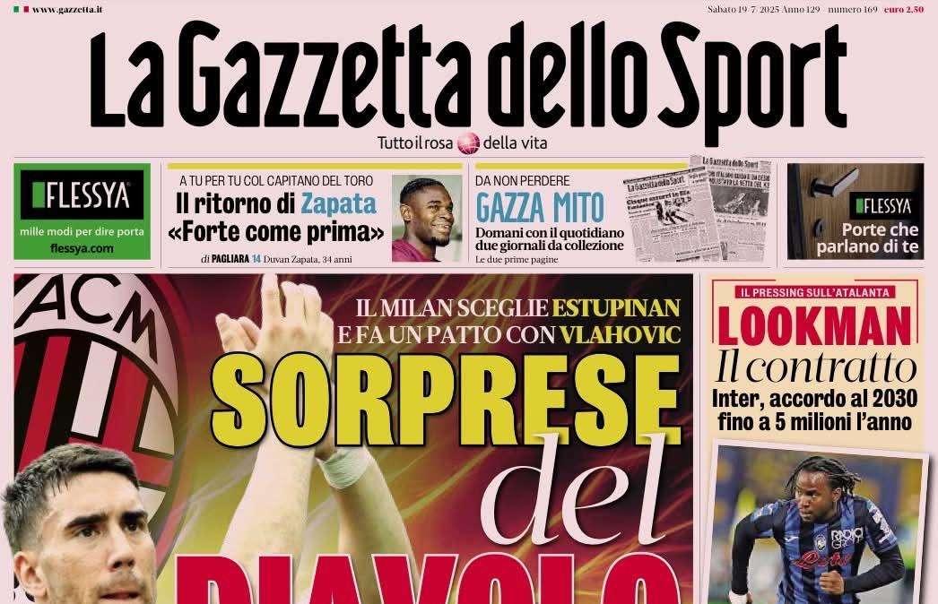 Gazzetta dello Sport: "Sorprese del Diavolo. Conte, la sfida: il mio Napoli favorito"
