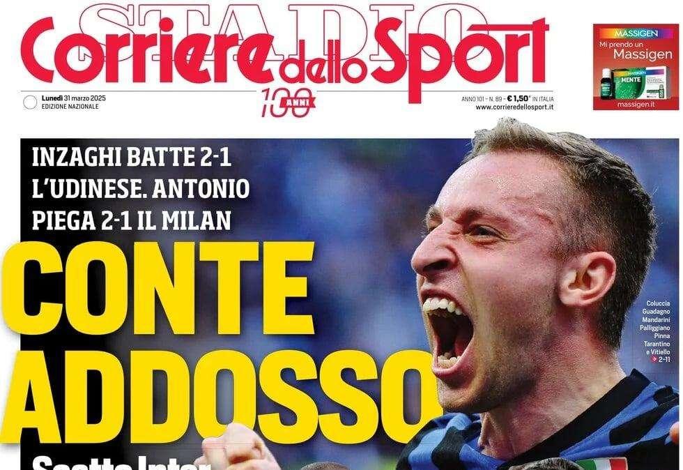 Corriere dello Sport: "Conte addosso. Il Napoli rimane a -3"