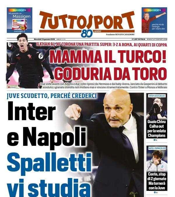 Tuttosport sulla Juve: "Inter e Napoli, Spalletti vi studia"