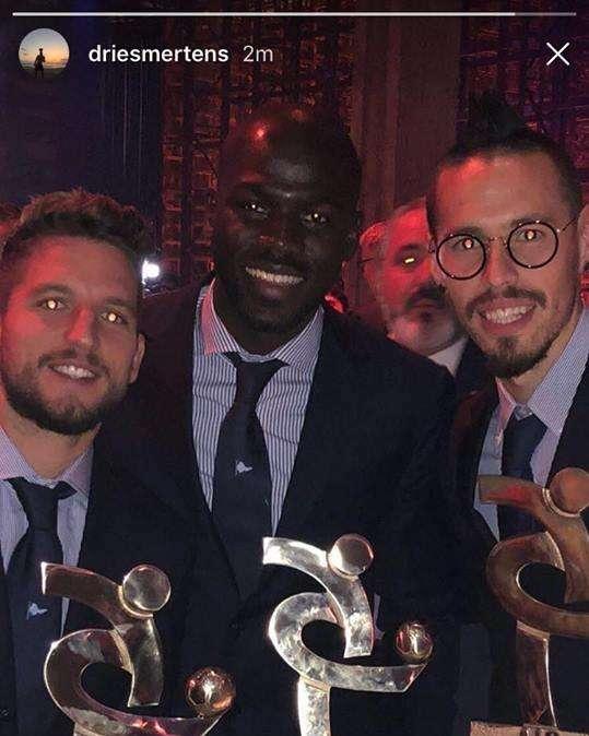 Gran Galà del Calcio - Mertens, Koulibaly ed Hamsik posano insieme con i trofei