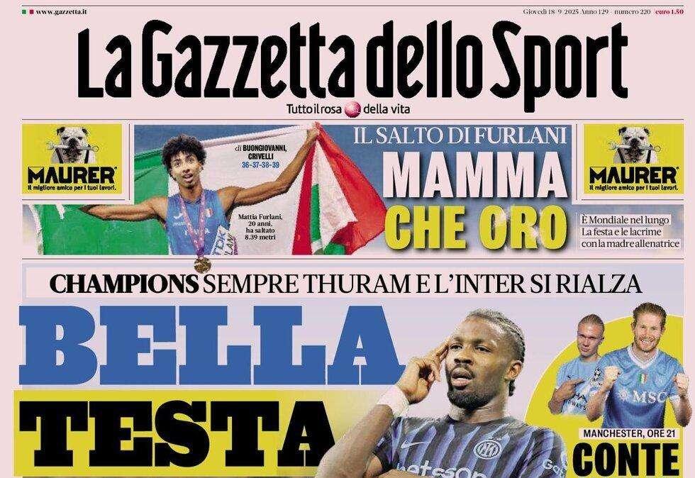 La Gazzetta dello Sport: "Conte, esame Pep col City. Ritorno Kdb, chiave McTominay"