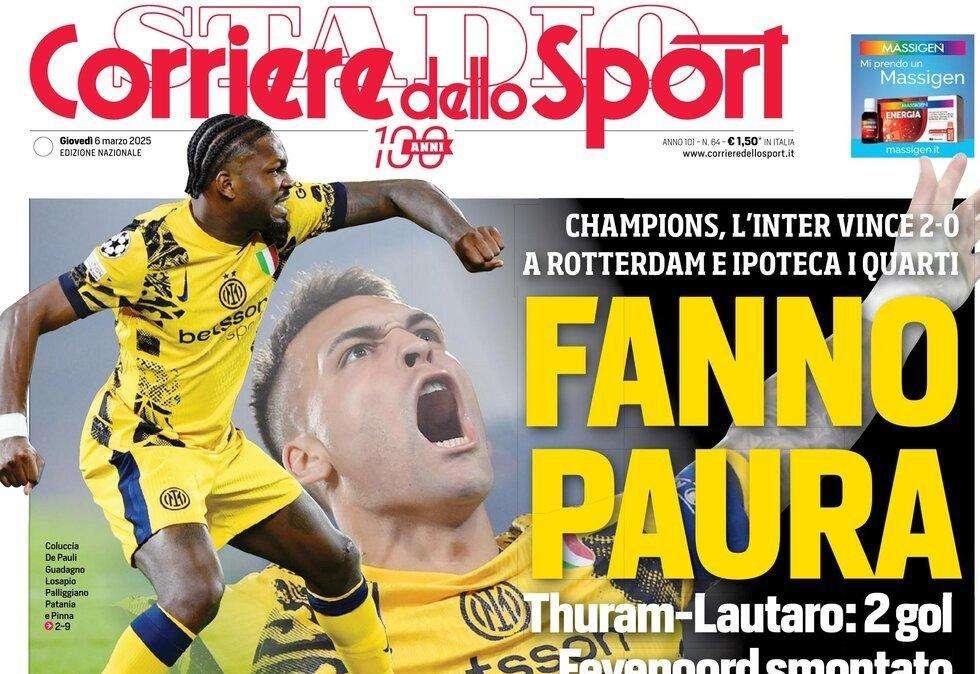 "Fanno paura!", il Corriere dello Sport esalta l'Inter in Champions