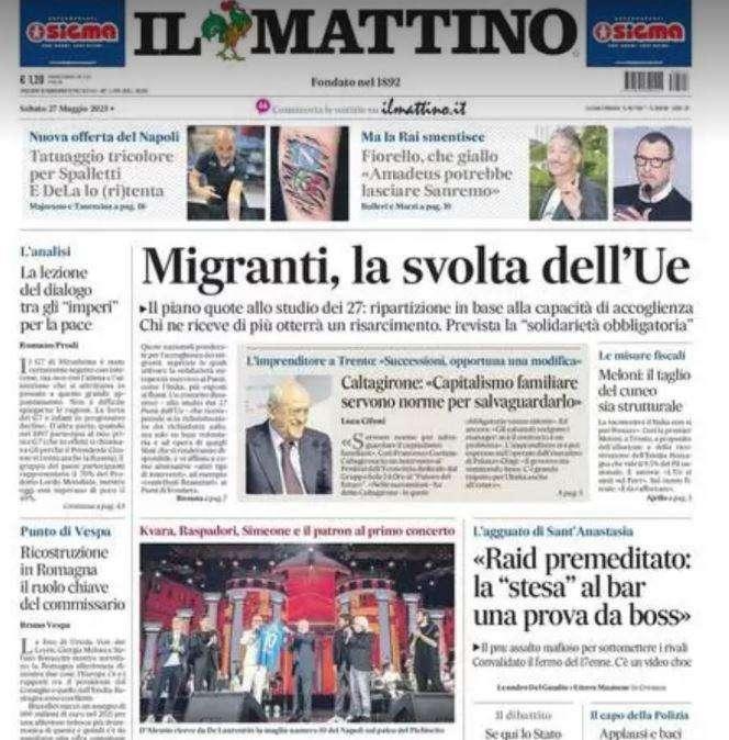 PRIMA PAGINA - Il Mattino: "Tatuaggio tricolore per Spalletti. E DeLa lo (ri)tenta"
