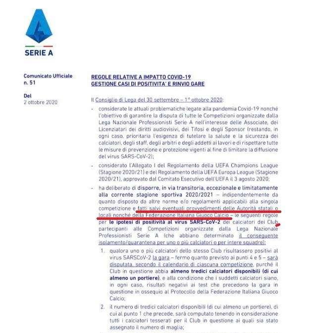FOTO - Il Napoli non rischierebbe il 3-0 a tavolino: il protocollo è valido "salvo provvedimenti statali o locali"