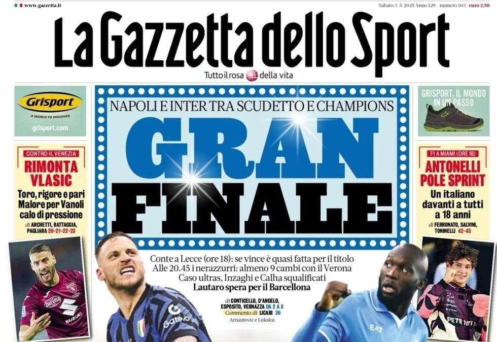 Gazzetta dello Sport: "Gran finale: Conte a Lecce, se vince è quasi fatta"