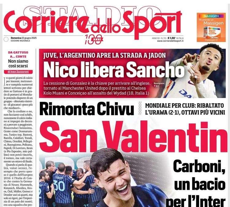 Corriere dello Sport apre con l'Inter: "San Valentin"