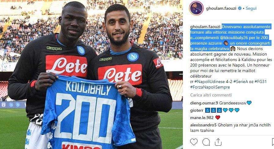 FOTO - Ghoulam si complimenta con Koulibaly: "Missione compiuta, un onore consegnarti la maglia!"
