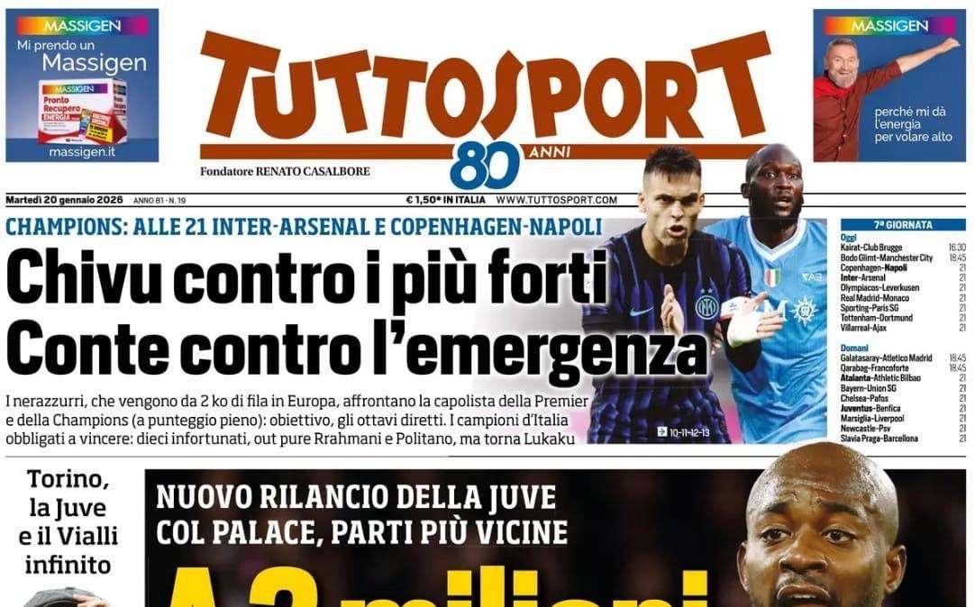 Tuttosport: "Napoli, Conte contro l'emergenza. Obbligo vittoria"