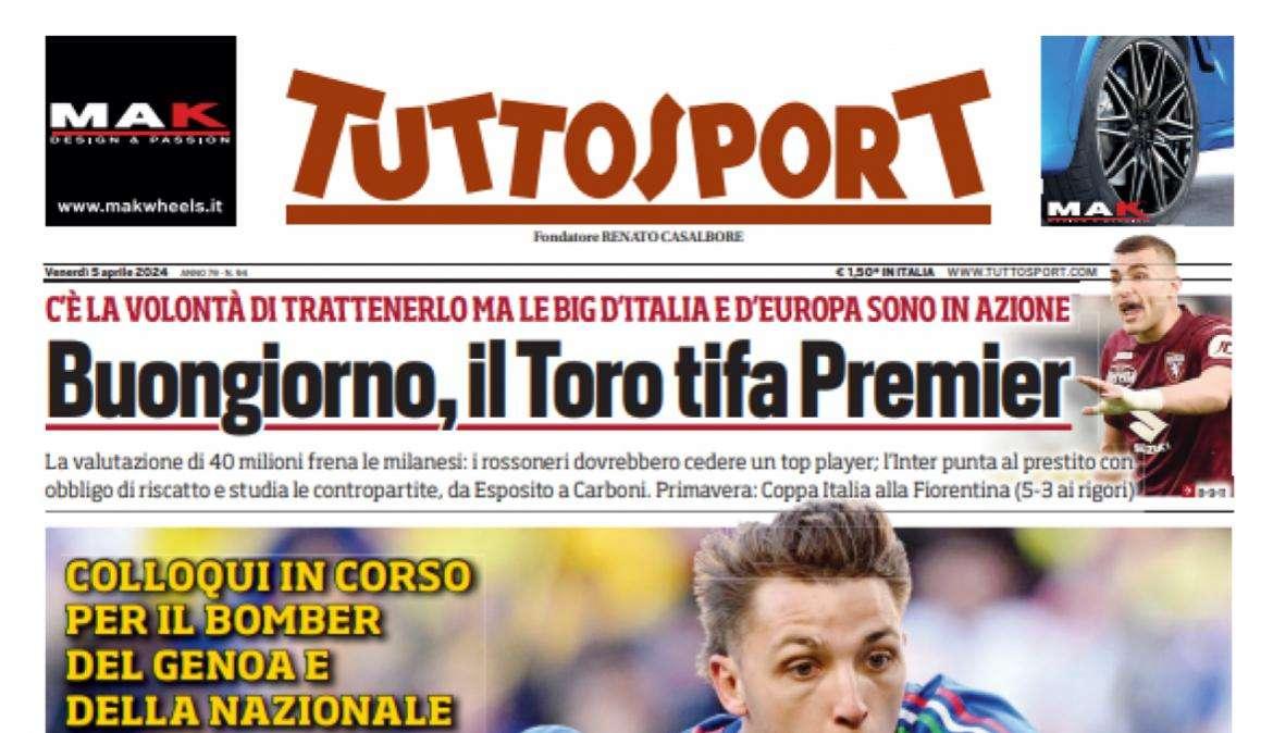 PRIMA PAGINA - Tuttosport: “Juve-Retegui, contatto!”