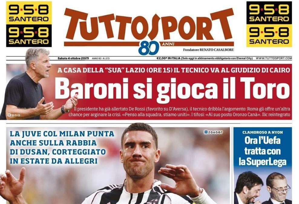 Tuttosport: "Vlahovic, diavolo in corpo. Baroni si gioca il Toro"