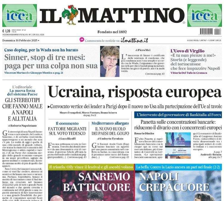 Il Mattino apre con il pari dell'Olimpico: "Napoli crepacuore"