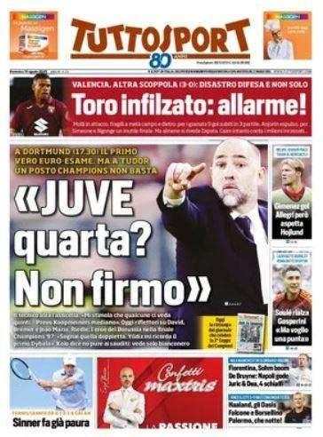 Tuttosport apre con le parole di Tudor: "Juventus quarta? Non firmo"