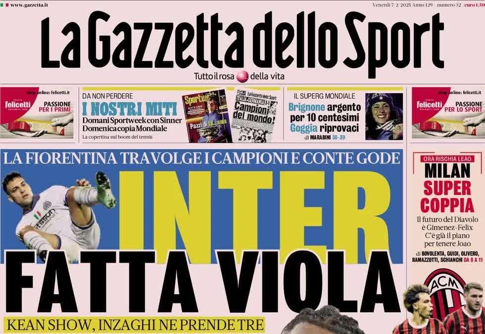 Gazzetta dello Sport: "Inter fatta viola. E Conte gode"