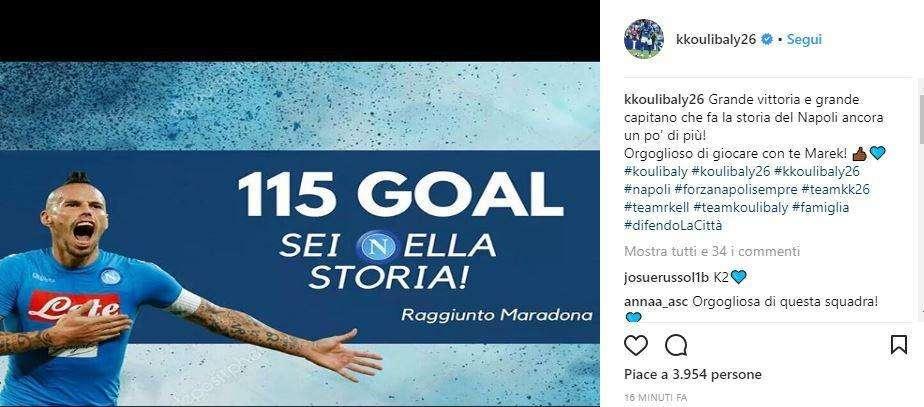 FOTO - Koulibaly celebra Hamsik: "Fatta un po di più la storia, orgoglioso di giocare con te!"