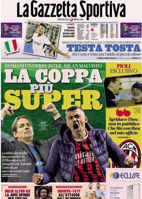 La Gazzetta dello Sport: "Testa tosta! Messaggio del Napoli, 0-3 a Firenze"