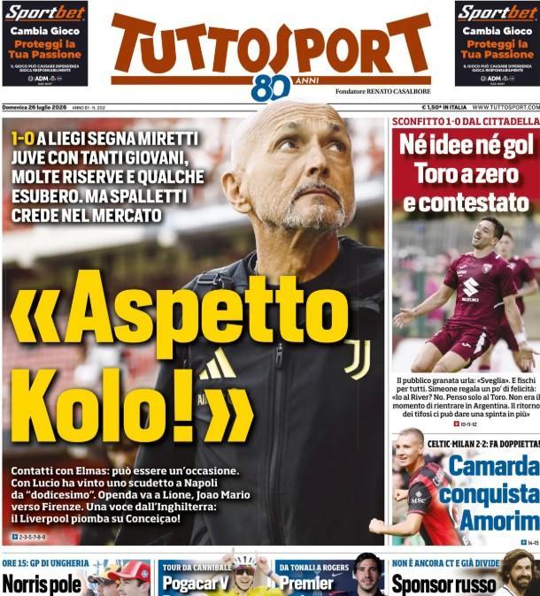Calciomercato Juventus, Tuttosport e le parole di Spalletti: "Aspetto Kolo!"