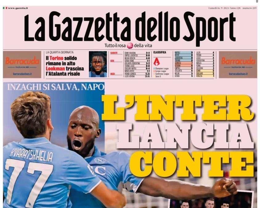 Gazzetta: "L'Inter lancia Conte! Nerazzurri deludenti, flop turnover: Napoli show"