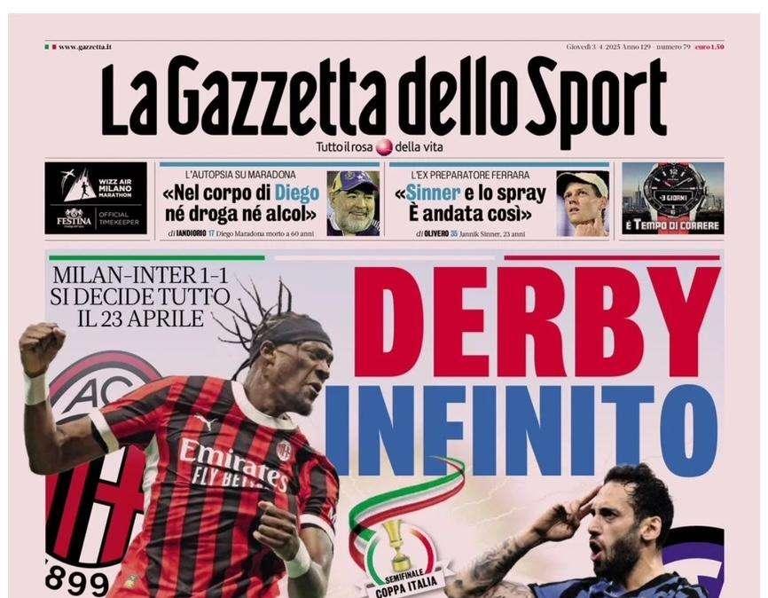La Gazzetta dello Sport: "Derby infinito, Inzaghi sfiora la vittoria"