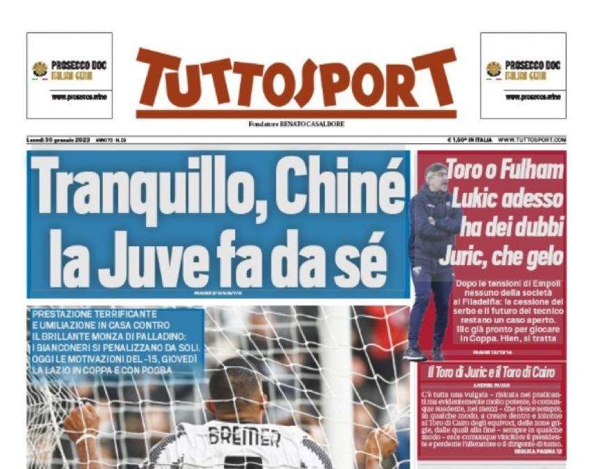 PRIMA PAGINA - Tuttosport fa ironia: "Tranquillo, Chiné: la Juve fa da sè"