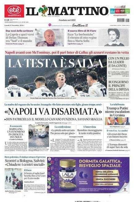 Il Mattino: "La testa è salva"