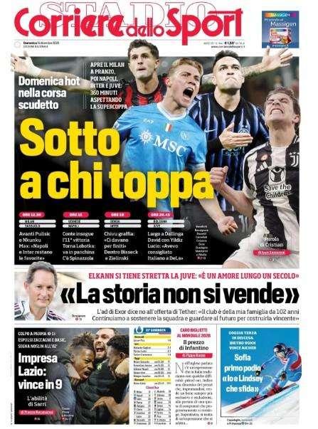 Corriere dello Sport: "Sotto a chi toppa! Domenica hot nella corsa-Scudetto"