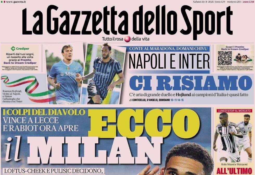 Gazzetta dello Sport: "Ecco il Milan. Napoli-Inter, ci risiamo" 