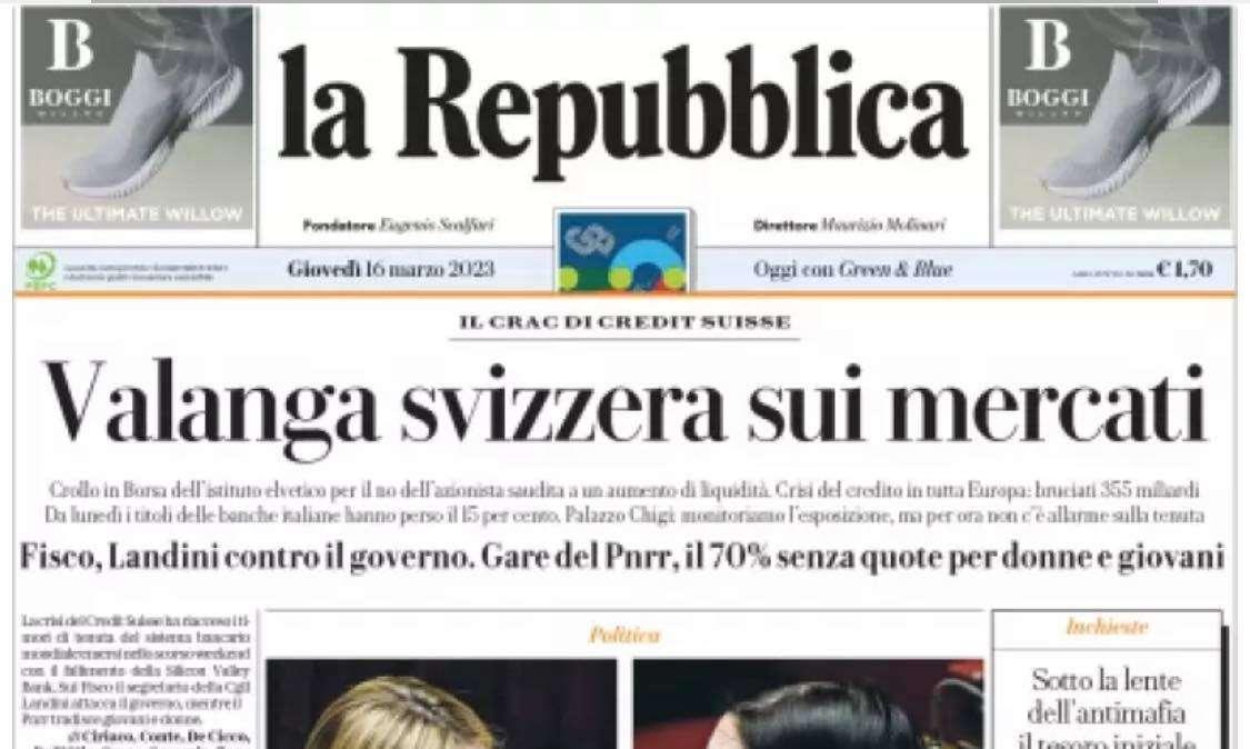 PRIMA PAGINA - Repubblica: "Tifosi tedeschi devastano Napoli, un'altra debacle di Piantedosi"