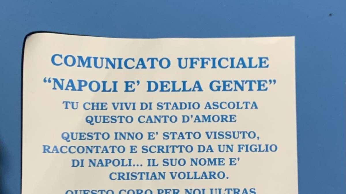 FOTO - Napoli-Juventus, i tifosi canteranno l'inno scritto da Cristian Vollaro: il volantino delle curve