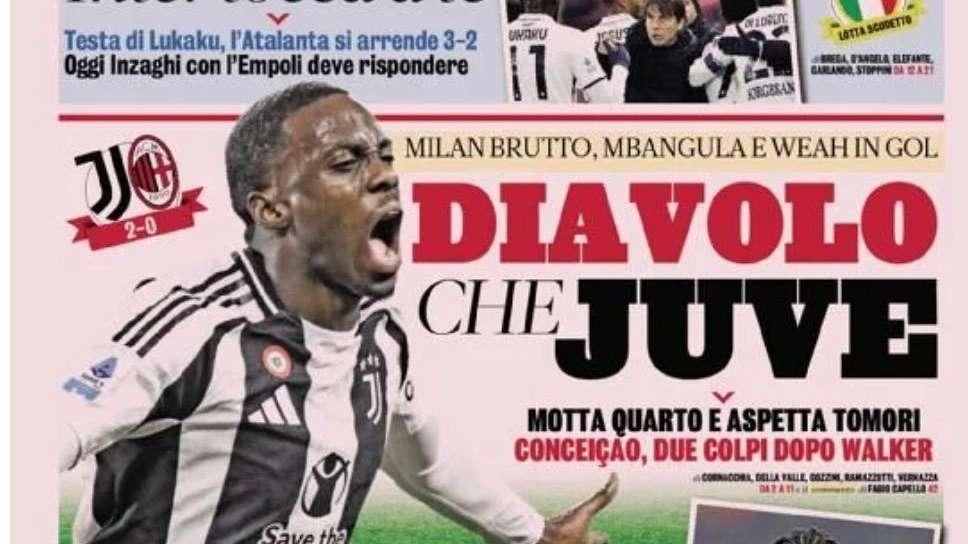 Gazzetta non apre col Napoli: "Diavolo che Juve", ed in taglio alto: "Conte scappa"