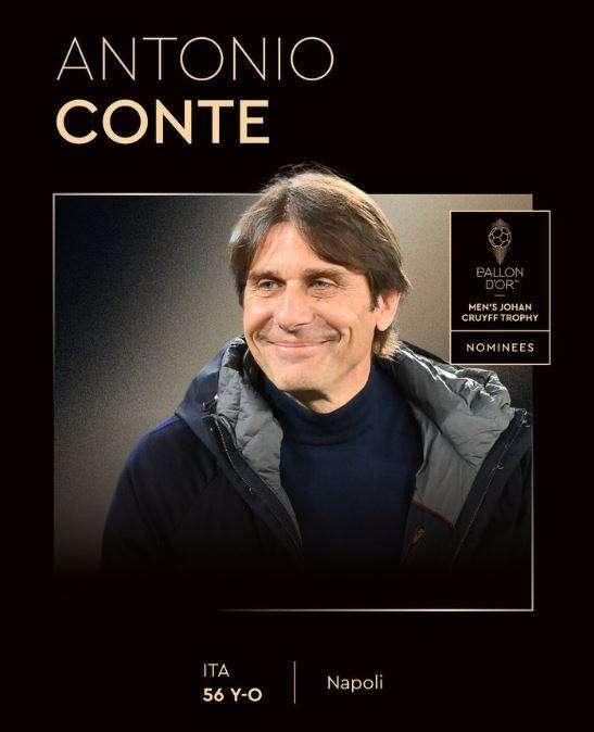 Che gioia per Conte: al Pallone d'Oro è candidato al premio di allenatore dell'anno!