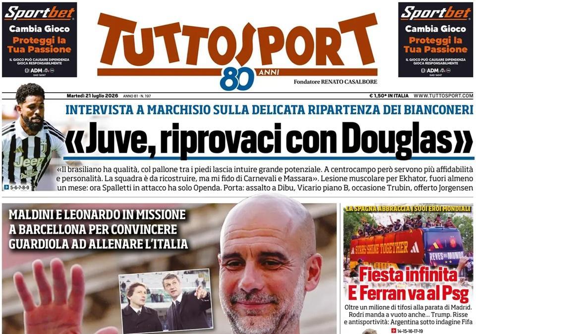 Calciomercato Napoli, Tuttosport: "Gatti per Allegri. Italia, in ginocchio da Pep"