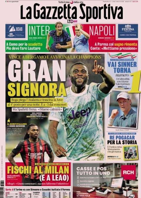 La Gazzetta dello Sport: "A Parma col sogno rimonta. Conte: mettiamo pressione"