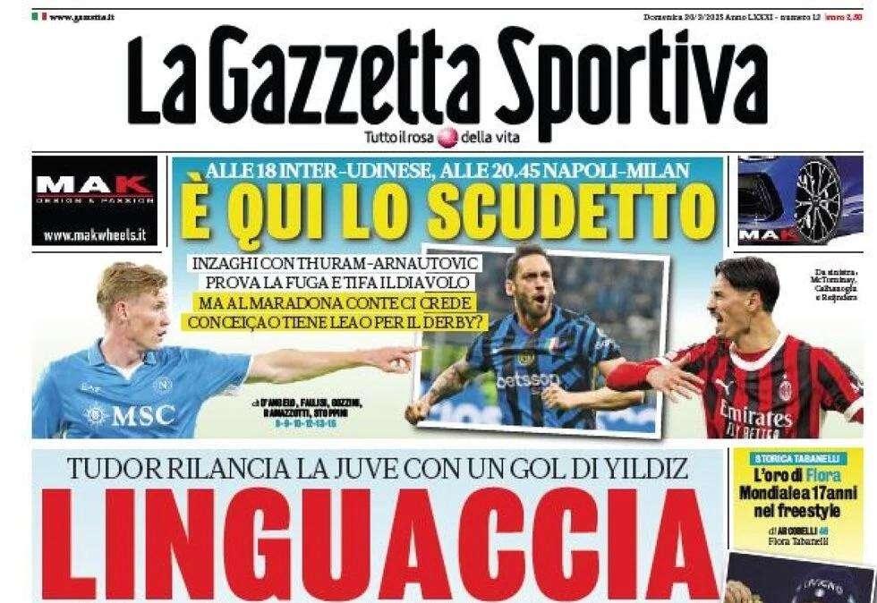 La Gazzetta dello Sport in taglio alto: "E' qui lo Scudetto"