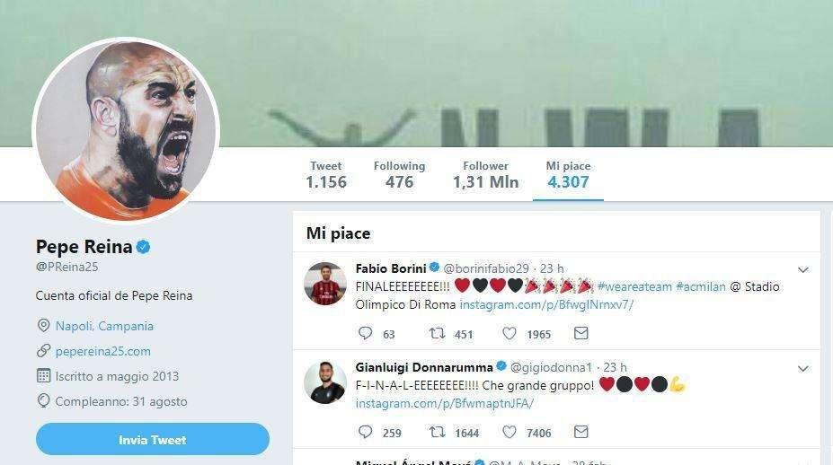 FOTO - Reina verso l'addio, spuntano 'like' a due rossoneri dopo la vittoria del Milan in Coppa Italia