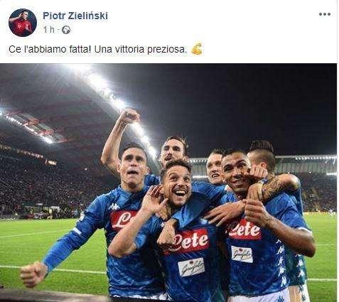FOTO - Zielinski è carico sui social: "Ce l'abbiamo fatta! Una vittoria preziosa"