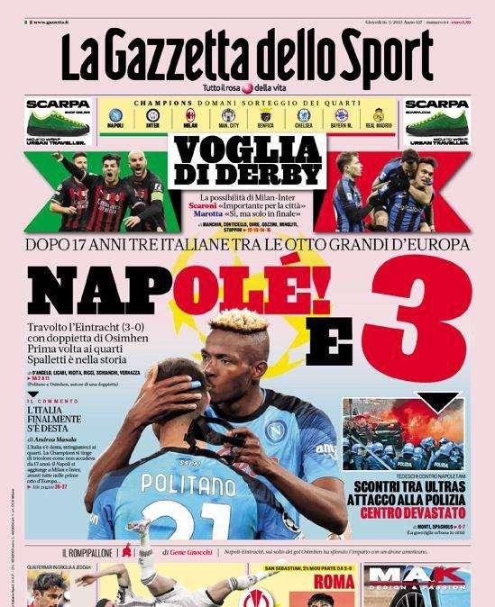 PRIMA PAGINA - Gazzetta dello Sport: "Napolé! e 3"