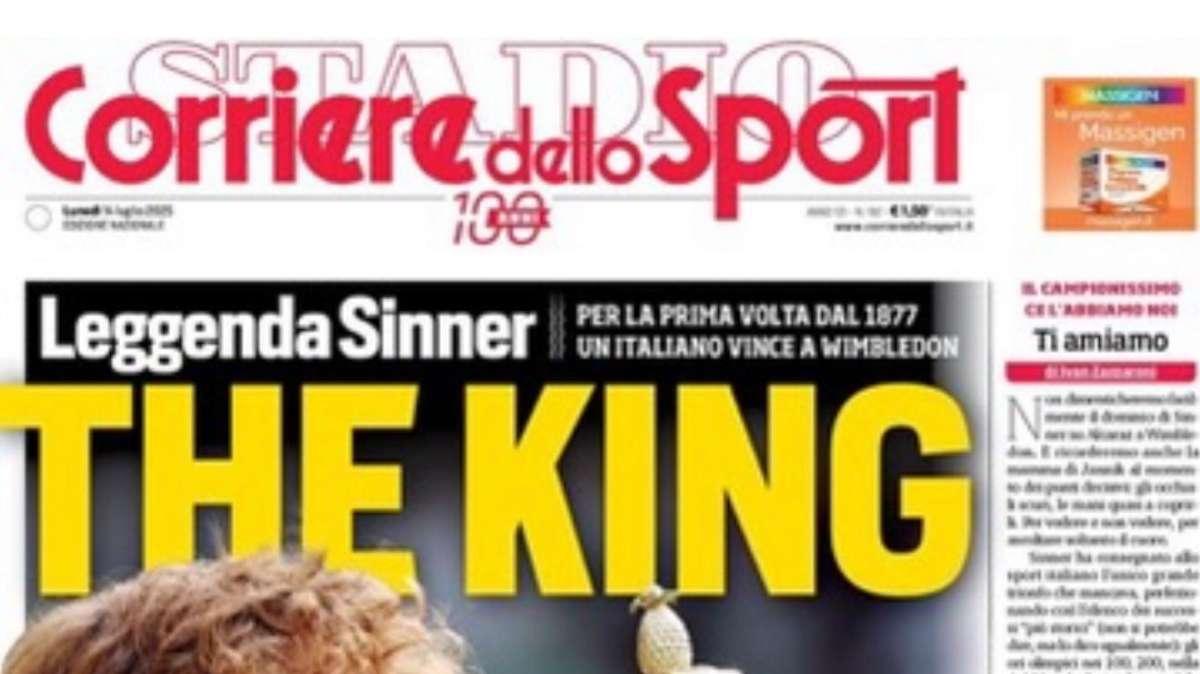 “The King”: l’apertura del Corriere è per il leggendario Sinner 