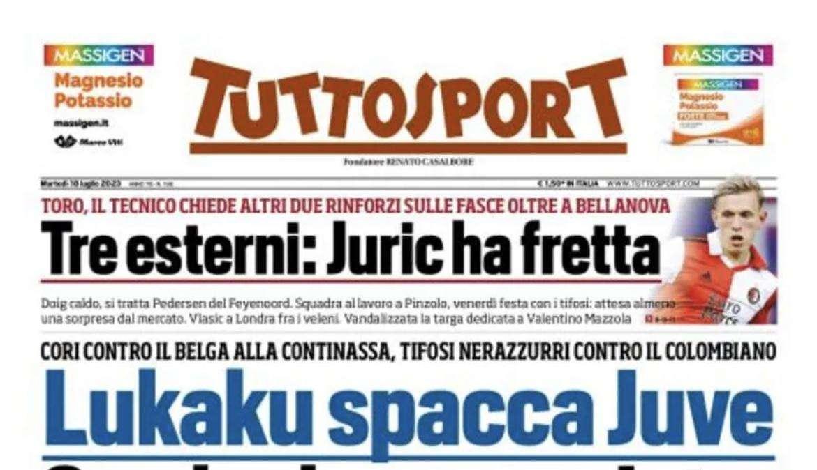 PRIMA PAGINA - Tuttosport: “Lukaku spacca Juve. Cuadrado spacca Inter” 