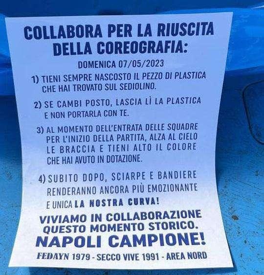 FOTO  - Al Maradona pronta la coreografia tricolore: il volantino diffuso dagli Ultras