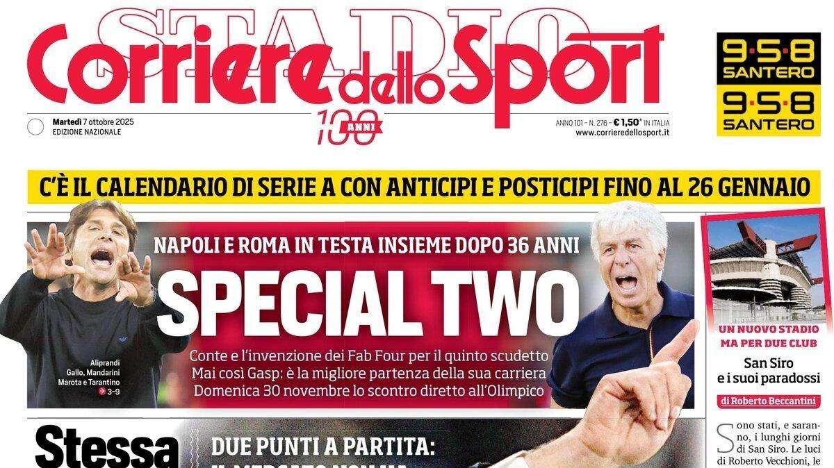 Corriere dello Sport "Special Two. Napoli e Roma prime insieme dopo 36 anni"