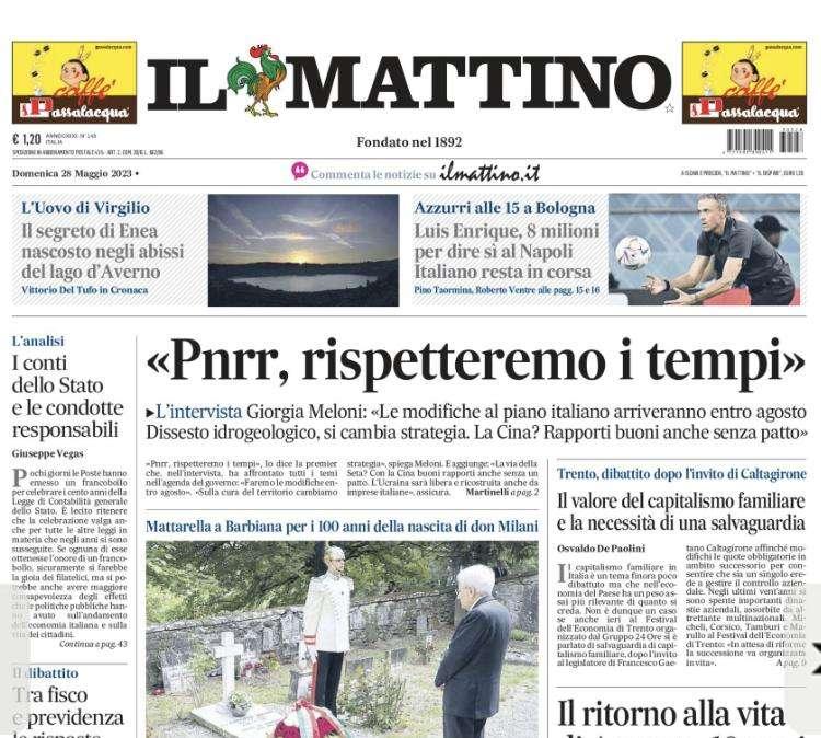 PRIMA PAGINA - Il Mattino:  "Luis Enrique, 8mln per dire sì al Napoli. Italiano resta in corsa"