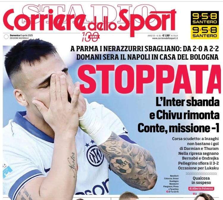 Corriere dello Sport: "Stoppata! L'Inter sbanda. Conte, missione -1"