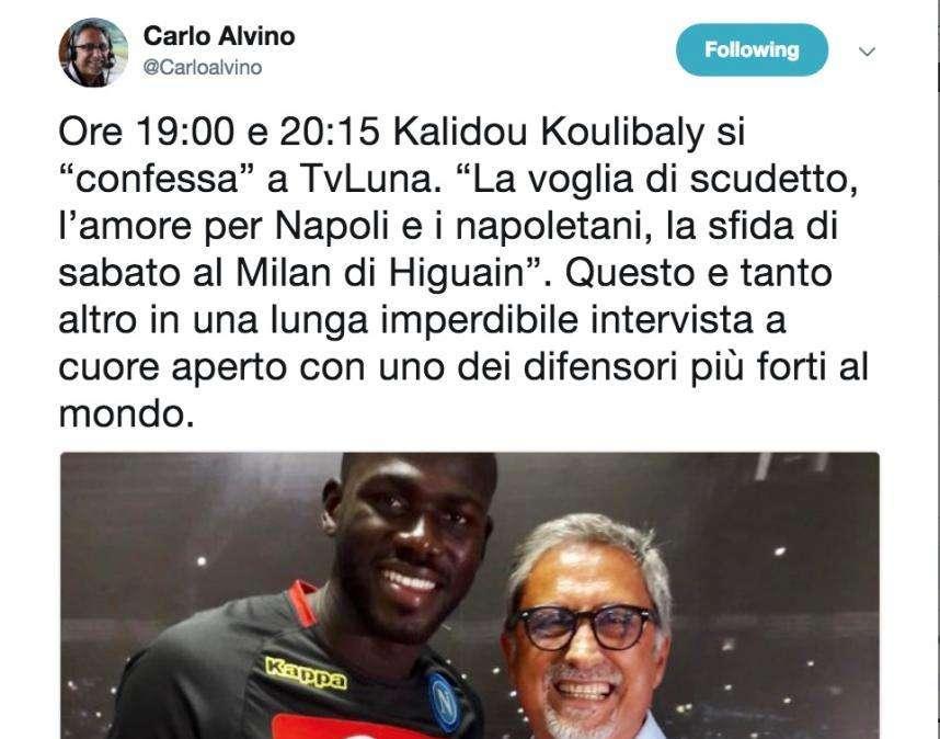 Koulibaly alle 19 su TvLuna, Alvino: "Kalidou si confessa tra amore per Napoli e la sfida ad Higuain"