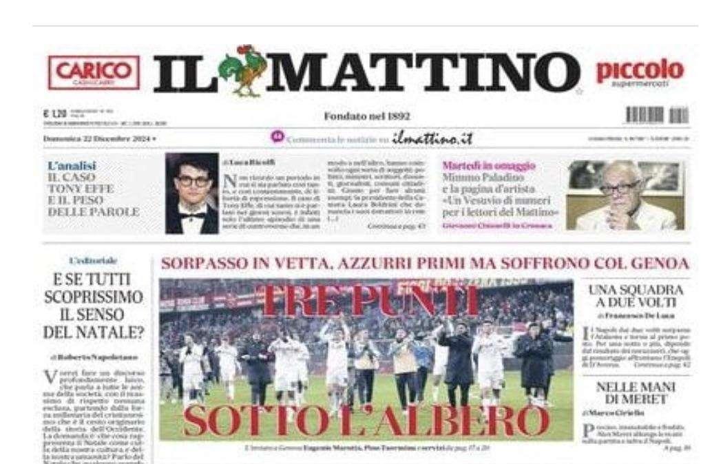 Il Mattino: "Tre punti sotto l'albero"