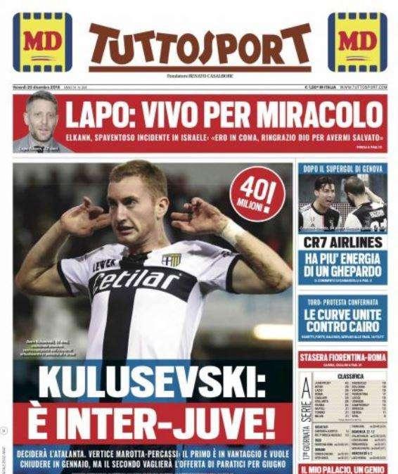 PRIMA PAGINA - Tuttosport: "Kulusevski, è Inter-Juve!"