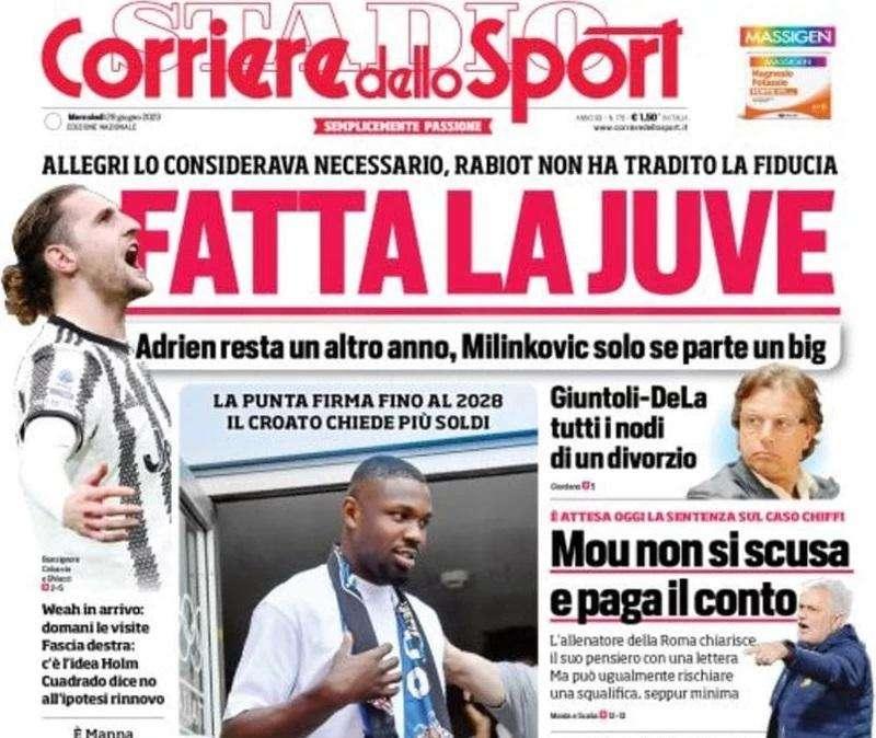 PRIMA PAGINA - CdS: "Tousart, primo nome di Garcia"